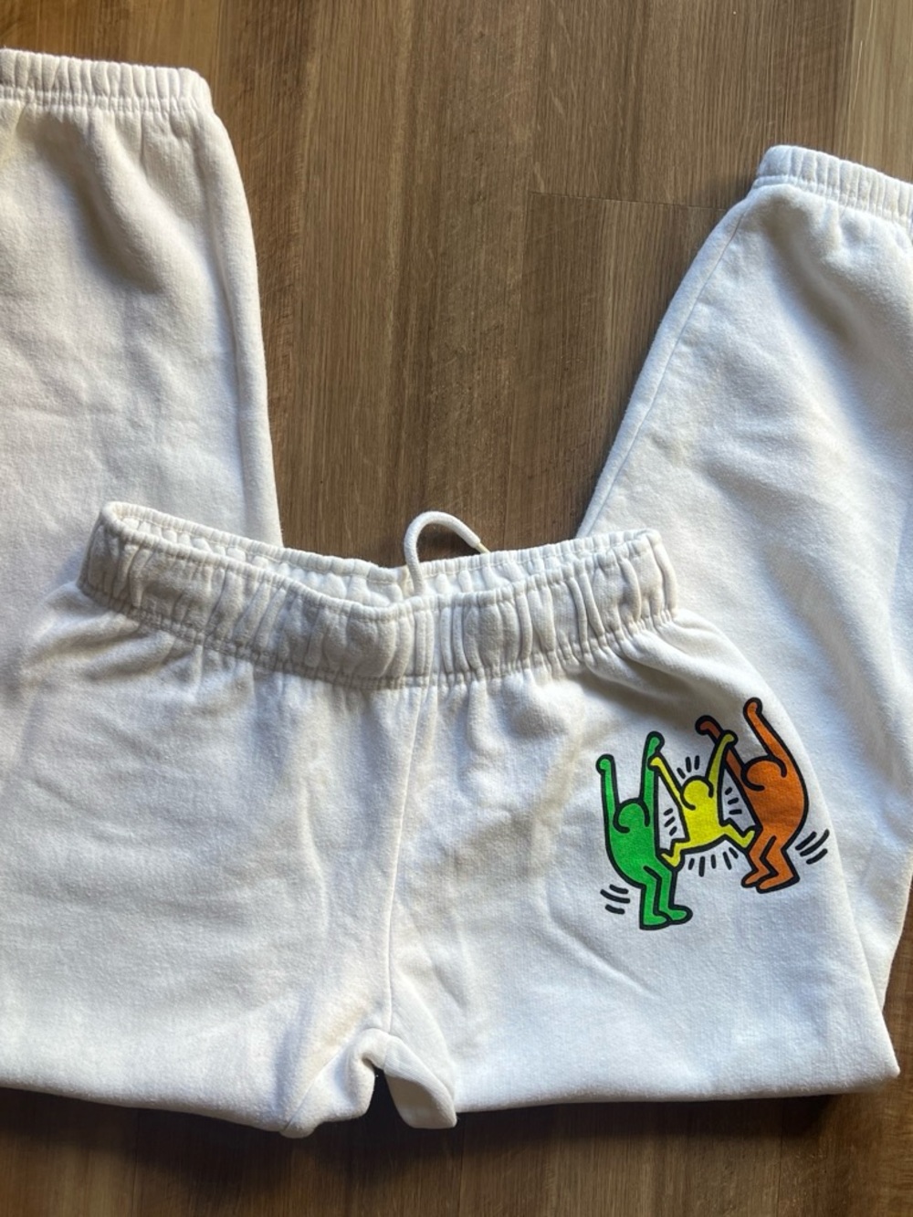White Women’s Jogger Pants with Colorful Dancer Graphic